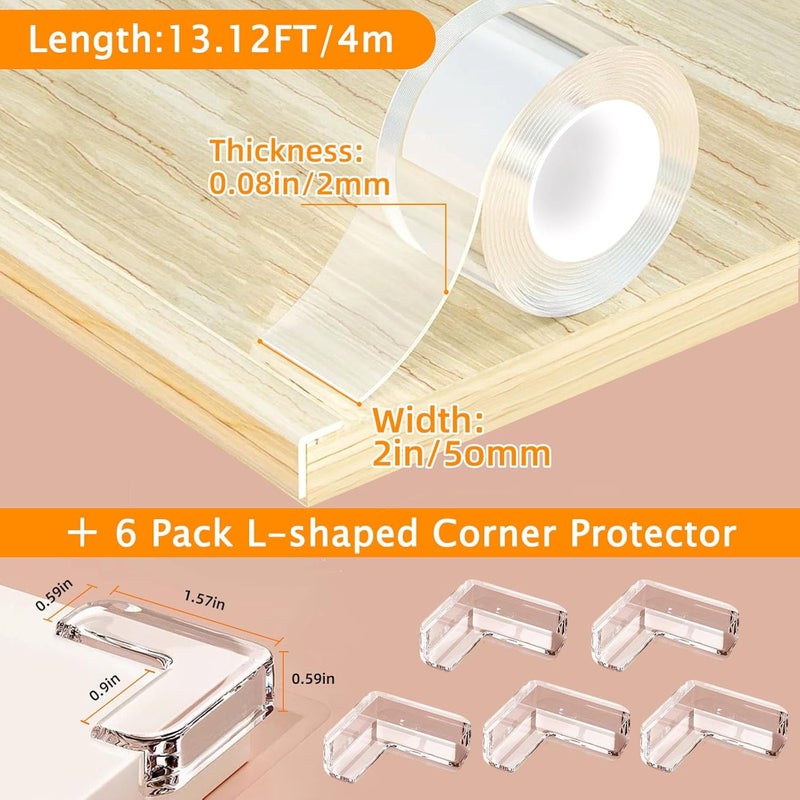 CHENYA Clear Soft Corner Protectors for Furniture Strip,2 in x 13.12 FT Edge Bumper with 6 Corner Guards,Window Edge,Wall Protector,Table Corner Protectors and Fireplace in Family - Image 2